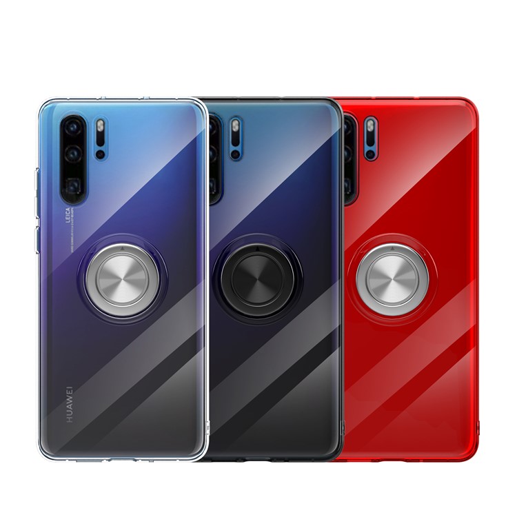 Finger Ring Kickstand Clear TPU Case for Huawei P30 Pro (Built-in Magnetic Metal Sheet) - Red-2