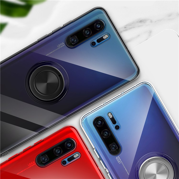 Funda De TPU De Kickstand Clear TPU Para Huawei P30 Pro (hoja De Metal Magnética Incorporada) - Negro Transparente-2