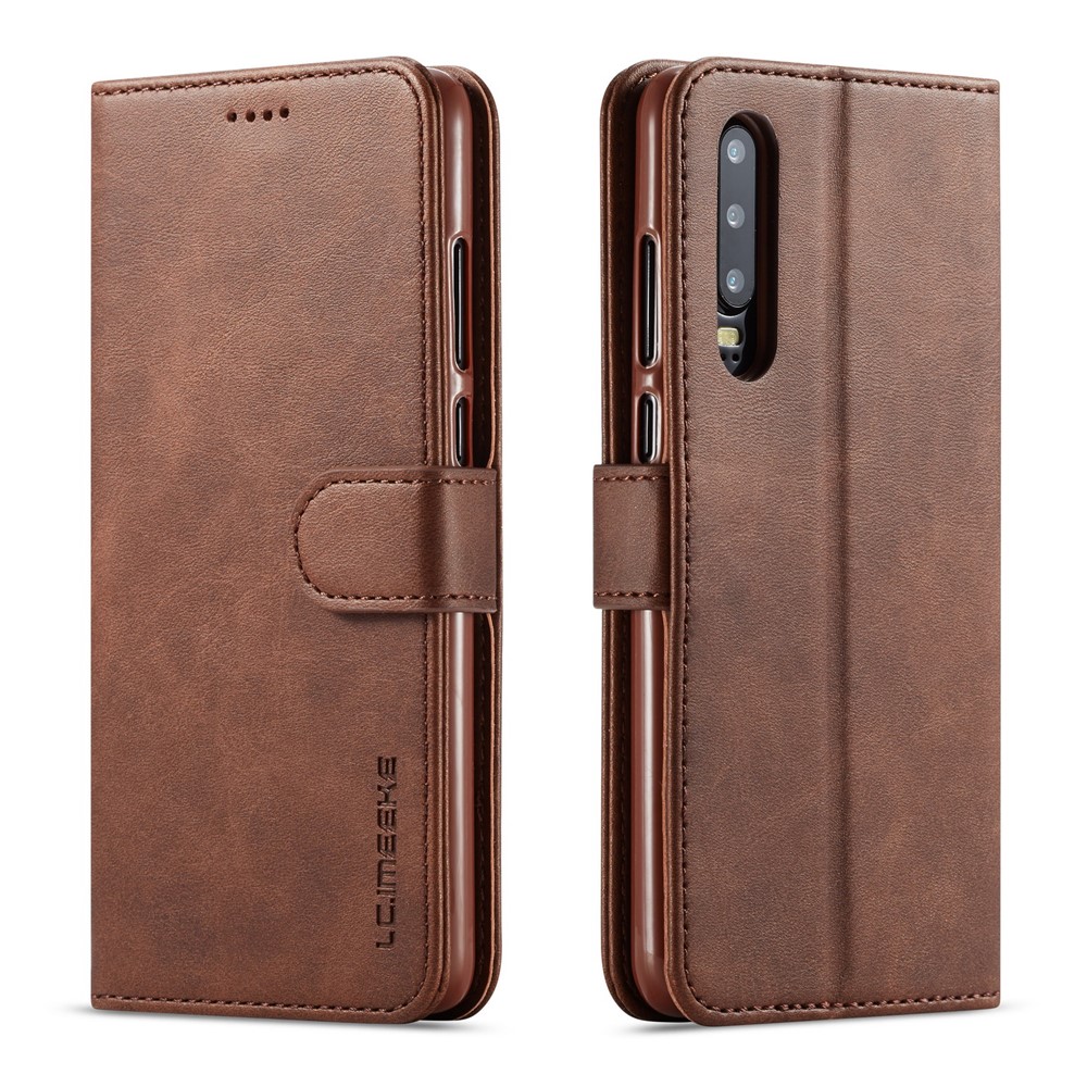 LC.IMEEKE Leather Wallet Stand Case for Huawei P30 - Coffee-1