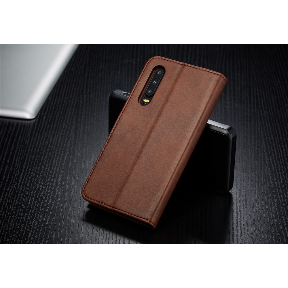LC.IMEEKE Leather Wallet Stand Case for Huawei P30 - Coffee-10