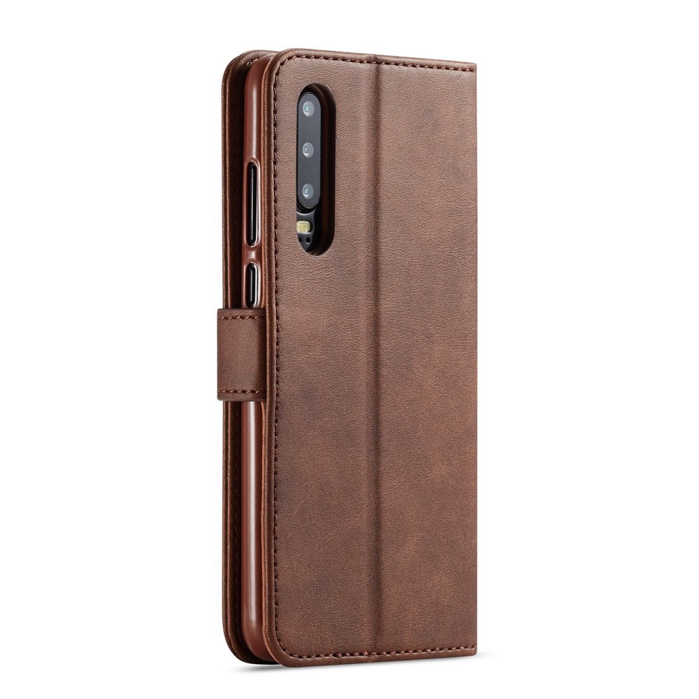 LC.IMEEKE Leather Wallet Stand Case for Huawei P30 - Coffee-3