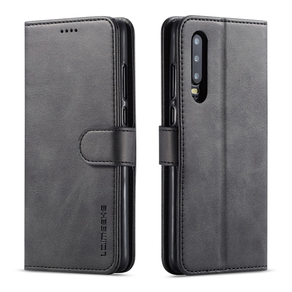 LC.IMEEKE Leather Wallet Stand Case for Huawei P30 - Black-1
