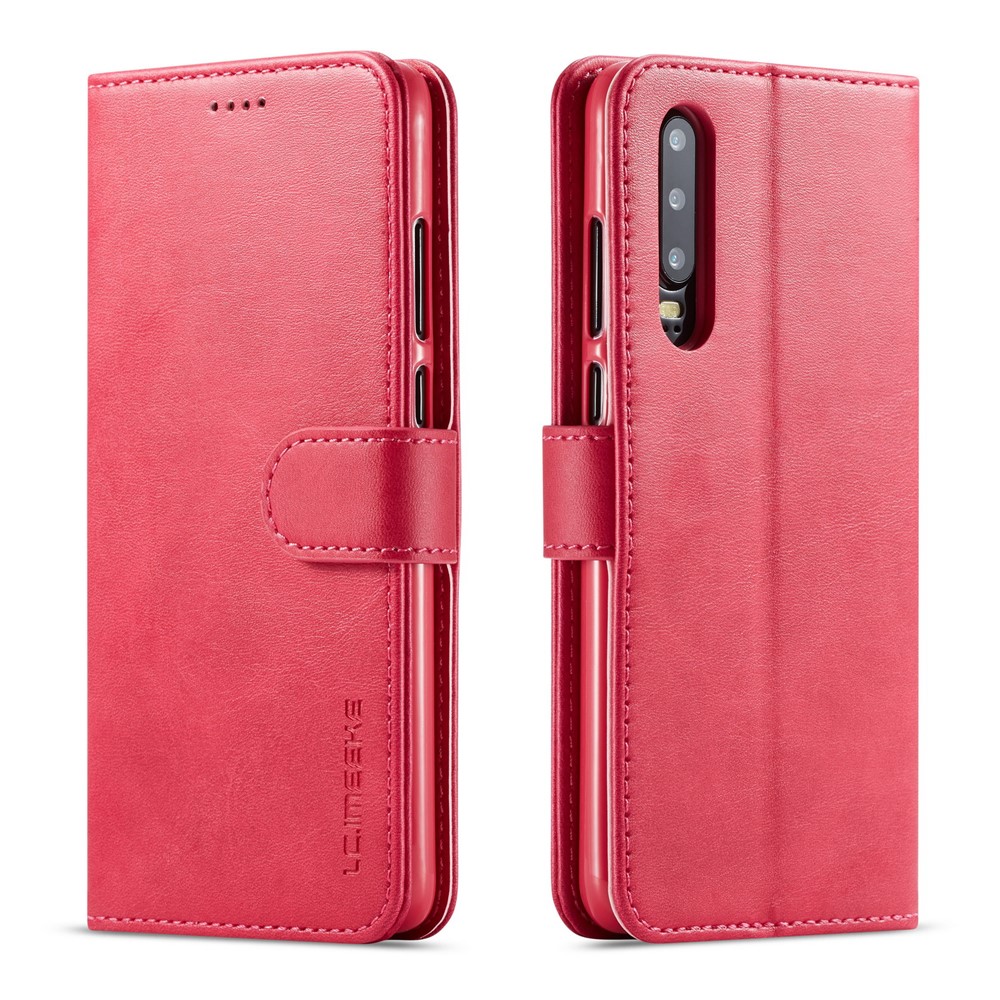LC.IMEEKE Leather Wallet Stand Case for Huawei P30 - Red-1