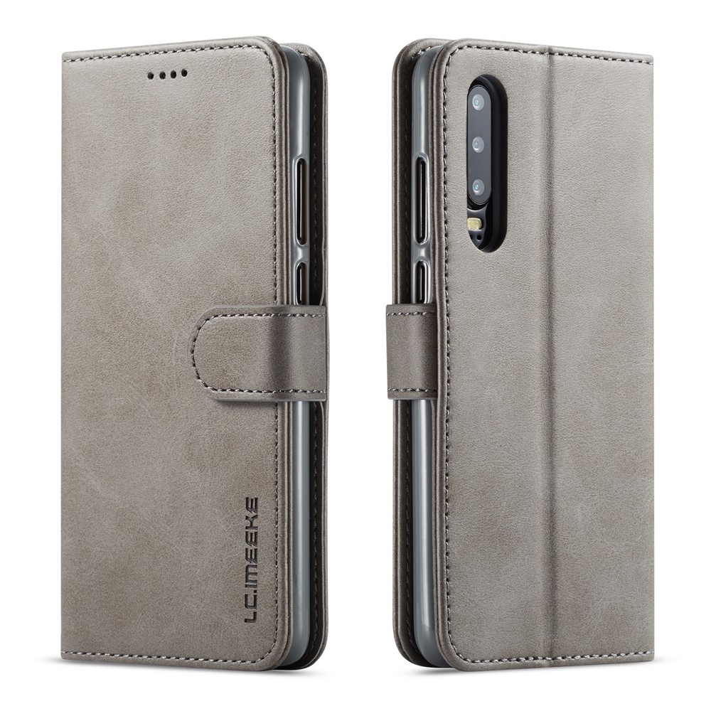 LC.IMEEKE Leather Wallet Stand Case for Huawei P30 - Grey-1
