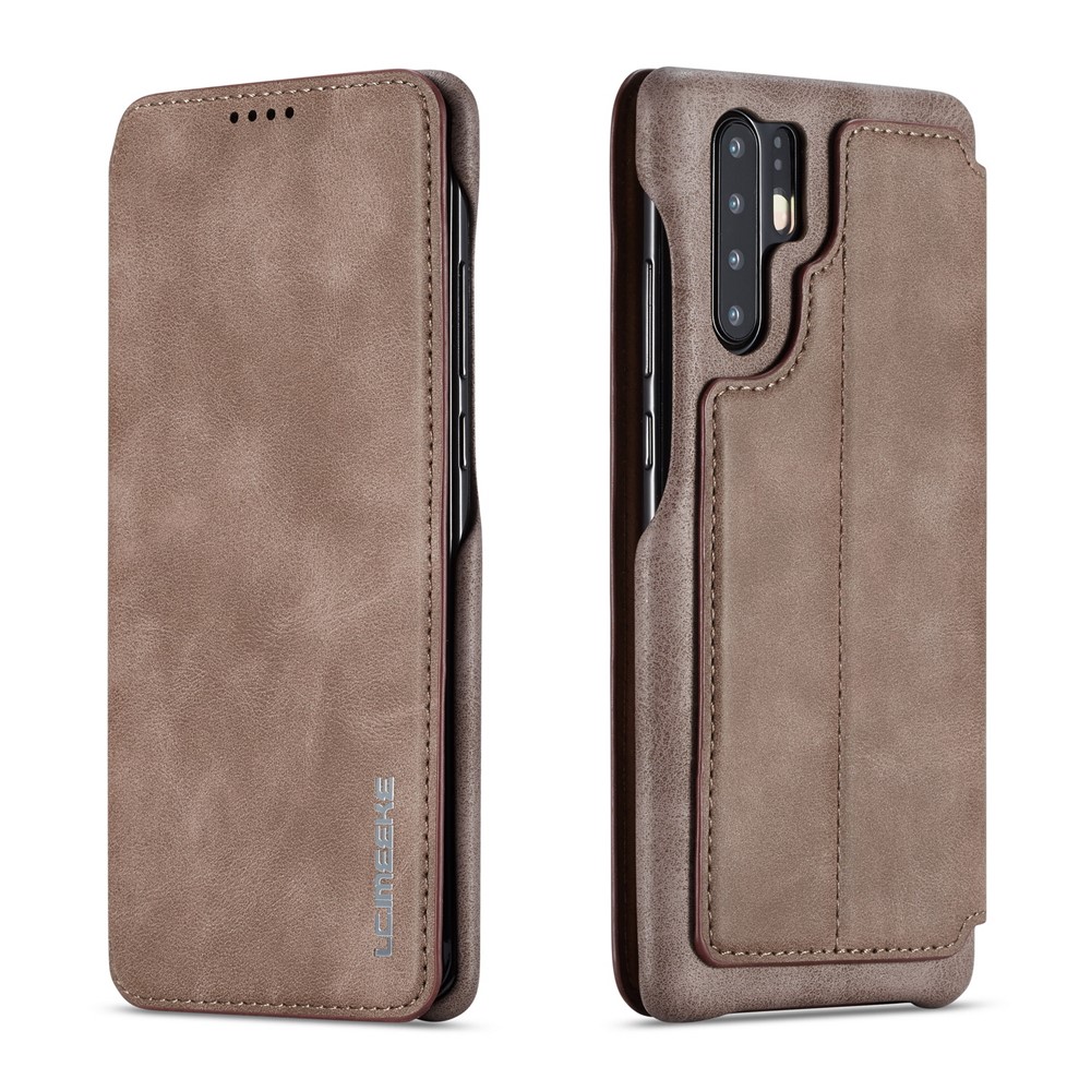 LC.IMEEKE Retro Style Leather Card Holder Case for Huawei P30 Pro - Coffee-1