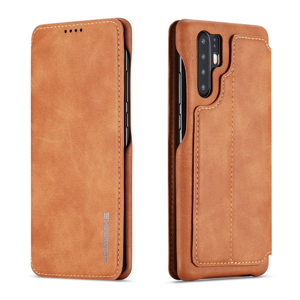LC.IMEEKE Retro Style Leather Card Holder Case for Huawei P30 Pro - Brown-1
