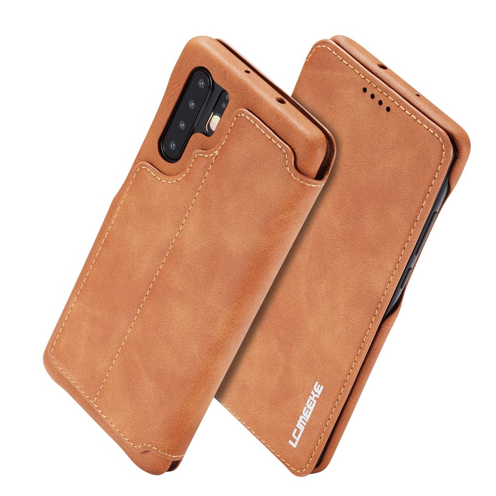 LC.IMEEKE Retro Style Leather Card Holder Case for Huawei P30 Pro - Brown-2