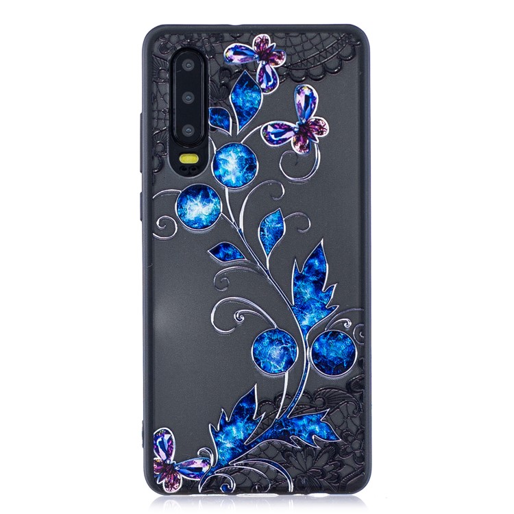 Lace Embossment Pattern PC TPU Hybrid Cover for Huawei P30 - Butterfly and Floret-2