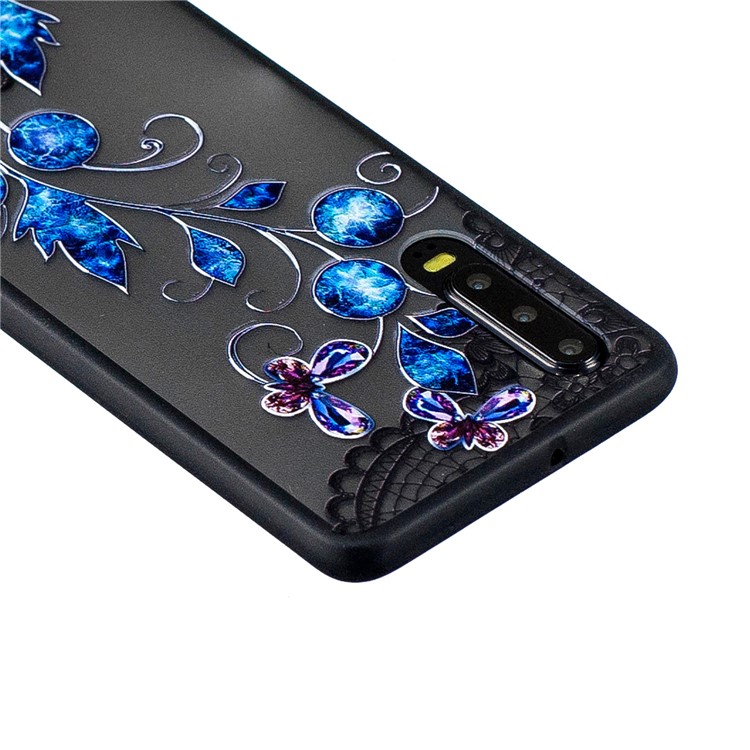 Lace Embossment Pattern PC TPU Hybrid Cover for Huawei P30 - Butterfly and Floret-4