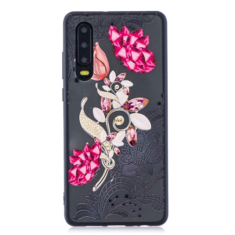 Lace Embossment Pattern PC TPU Hybrid Cover for Huawei P30 - Vivid Flower-2