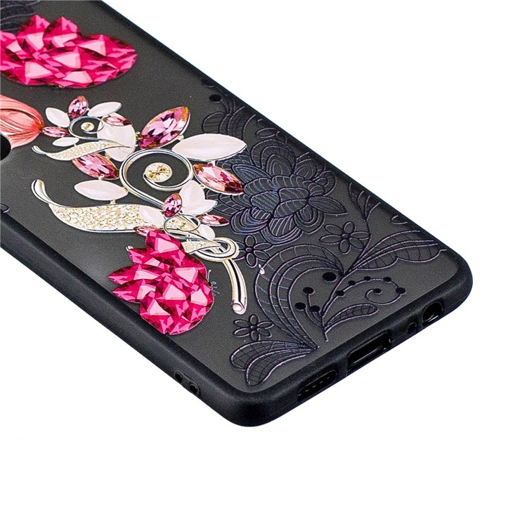 Lace Embossment Pattern PC TPU Hybrid Cover for Huawei P30 - Vivid Flower-3