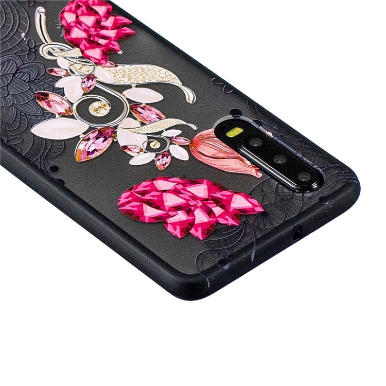 Lace Embossment Pattern PC TPU Hybrid Cover for Huawei P30 - Vivid Flower-4