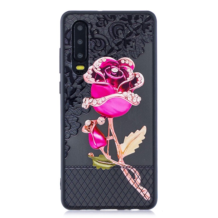 Lace Embossment Pattern PC TPU Hybrid Cover for Huawei P30 - Rose-2