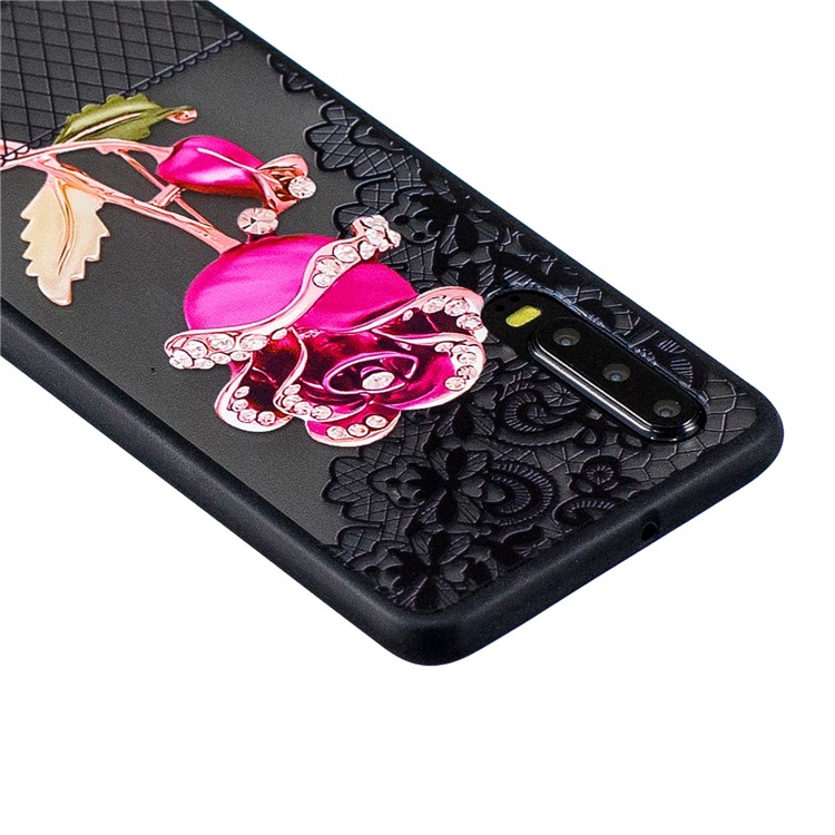 Lace Embossment Pattern PC TPU Hybrid Cover for Huawei P30 - Rose-4