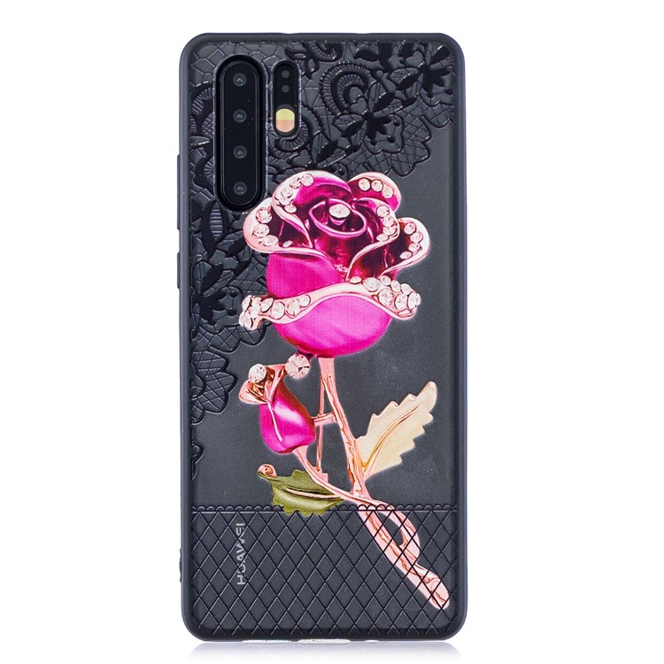 Lace Embossment Pattern PC TPU Hybrid Case for Huawei P30 Pro - Rose-2