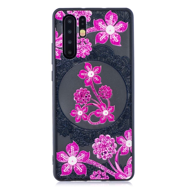 Lace Embossment Pattern PC TPU Hybrid Case for Huawei P30 Pro - Pink Flower-2