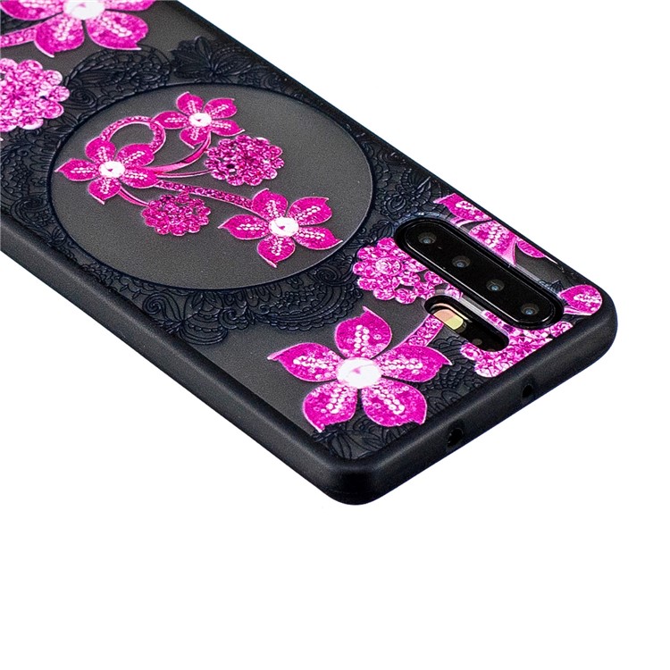 Lace Embossment Pattern PC TPU Hybrid Case for Huawei P30 Pro - Pink Flower-4