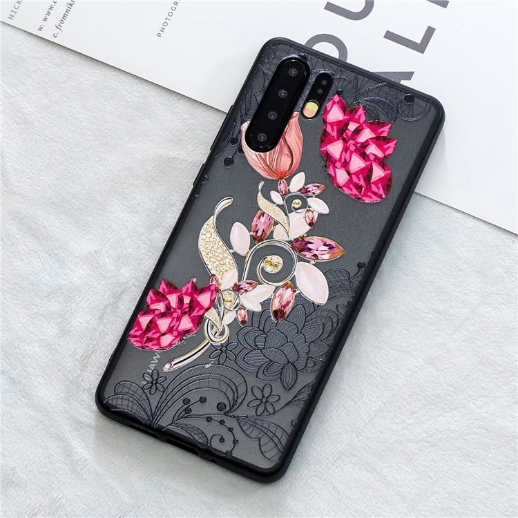 Lace Embossment Pattern PC TPU Hybrid Case for Huawei P30 Pro - Vivid Flower-1