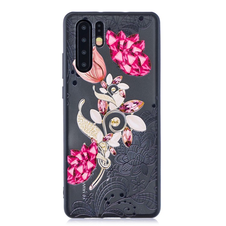 Lace Embossment Pattern PC TPU Hybrid Case for Huawei P30 Pro - Vivid Flower-2