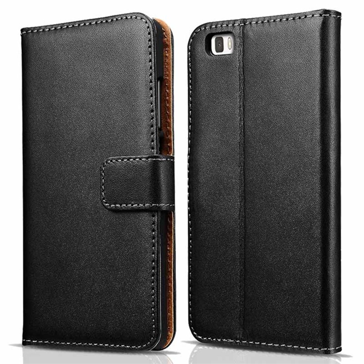 Split Genuine Leather Wallet Case for Huawei Ascend P8 Lite - Black-1