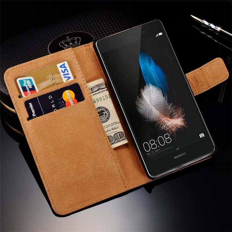 Split Genuine Leather Wallet Case for Huawei Ascend P8 Lite - Black-5