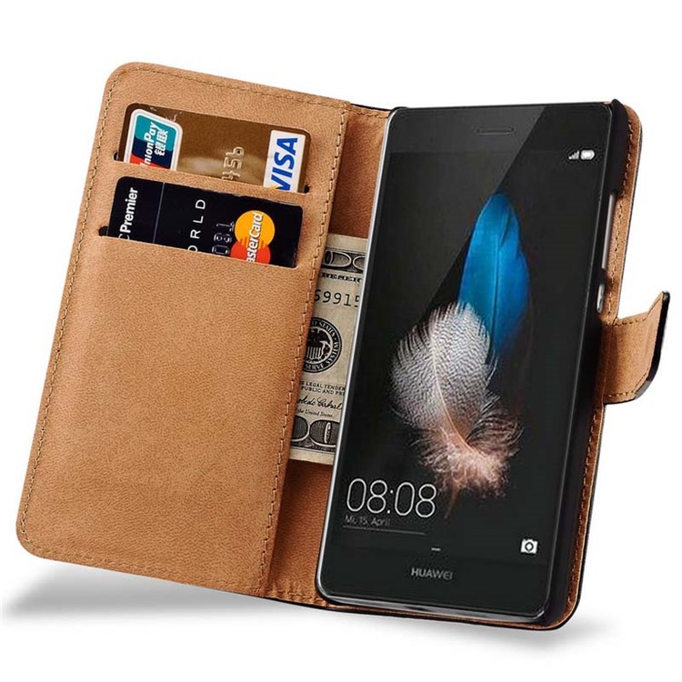 Split Genuine Leather Wallet Case for Huawei Ascend P8 Lite - Black-6