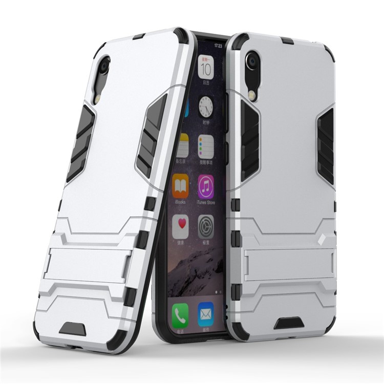 Plastic + TPU Hybrid Case with Kickstand for Huawei Y6 (2019, without Fingerprint Sensor) / Y6 Pro (2019) - Silver-1