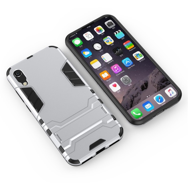 Plastic + TPU Hybrid Case with Kickstand for Huawei Y6 (2019, without Fingerprint Sensor) / Y6 Pro (2019) - Silver-3