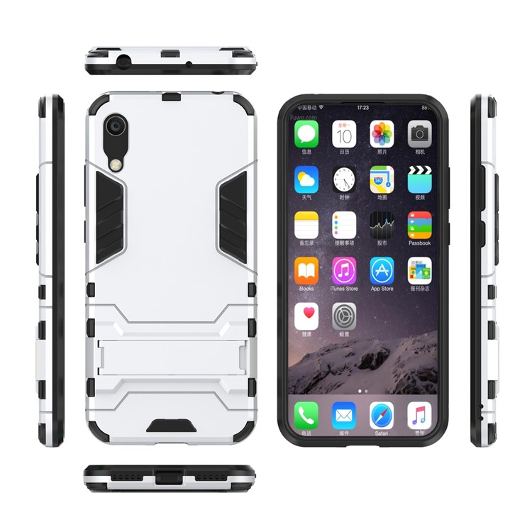 Plastic + TPU Hybrid Case with Kickstand for Huawei Y6 (2019, without Fingerprint Sensor) / Y6 Pro (2019) - Silver-4