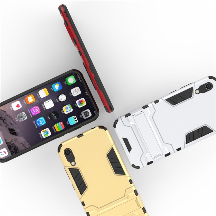 Plastic + TPU Hybrid Case with Kickstand for Huawei Y6 (2019, without Fingerprint Sensor) / Y6 Pro (2019) - Silver-6