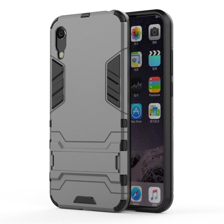 Plastic + TPU Hybrid Case with Kickstand for Huawei Y6 (2019, without Fingerprint Sensor) / Y6 Pro (2019) - Grey-2