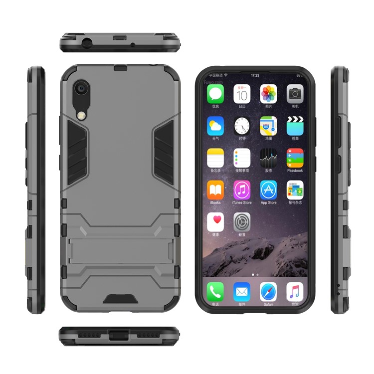 Plastic + TPU Hybrid Case with Kickstand for Huawei Y6 (2019, without Fingerprint Sensor) / Y6 Pro (2019) - Grey-4