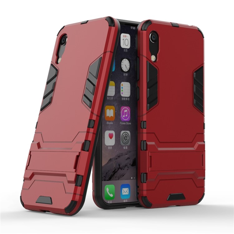 Custodia Ibrida in Plastica + TPU Con Cavalletto Per Huawei Y6 (2019, Senza Sensore di Impronte Digitali) / Y6 Pro (2019) - Rosso