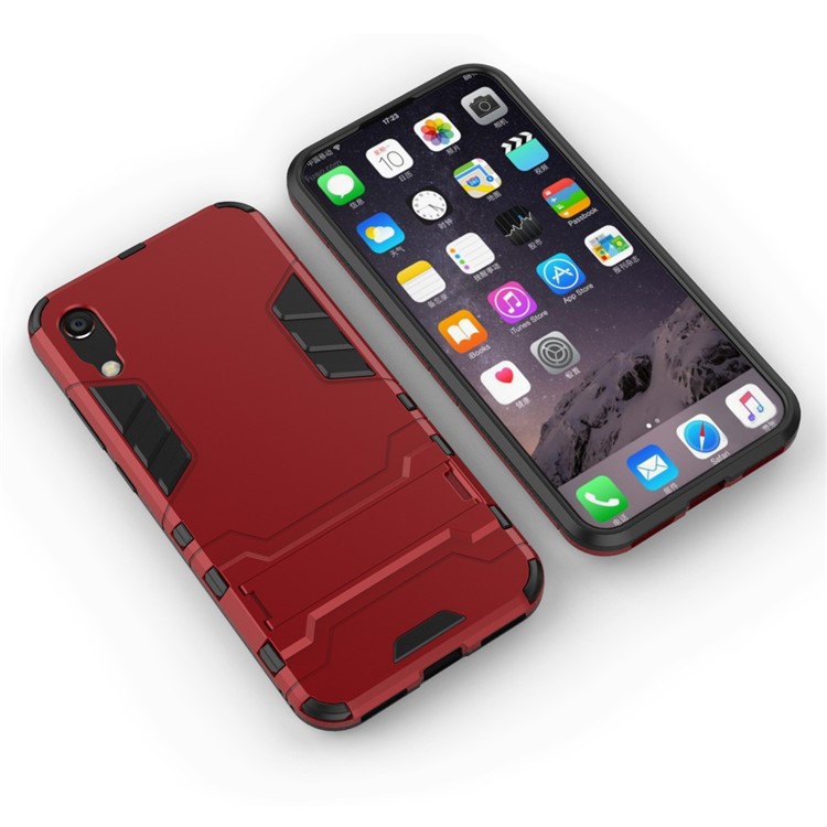 Гибридный Пластиковый + ТПУ Чехол С Подставкой Для Huawei Y6 (2019, Без Датчика Отпечатков Пальцев) / Y6 Pro (2019) - Красный-3
