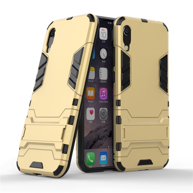 Custodia In Plastica + TPU Ibrida Con Cavalletto Per Huawei Y6 (2019, Senza Sensore Di Impronte Digitali) / Y6 Pro (2019) - Oro-1