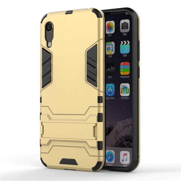 Custodia In Plastica + TPU Ibrida Con Cavalletto Per Huawei Y6 (2019, Senza Sensore Di Impronte Digitali) / Y6 Pro (2019) - Oro-2