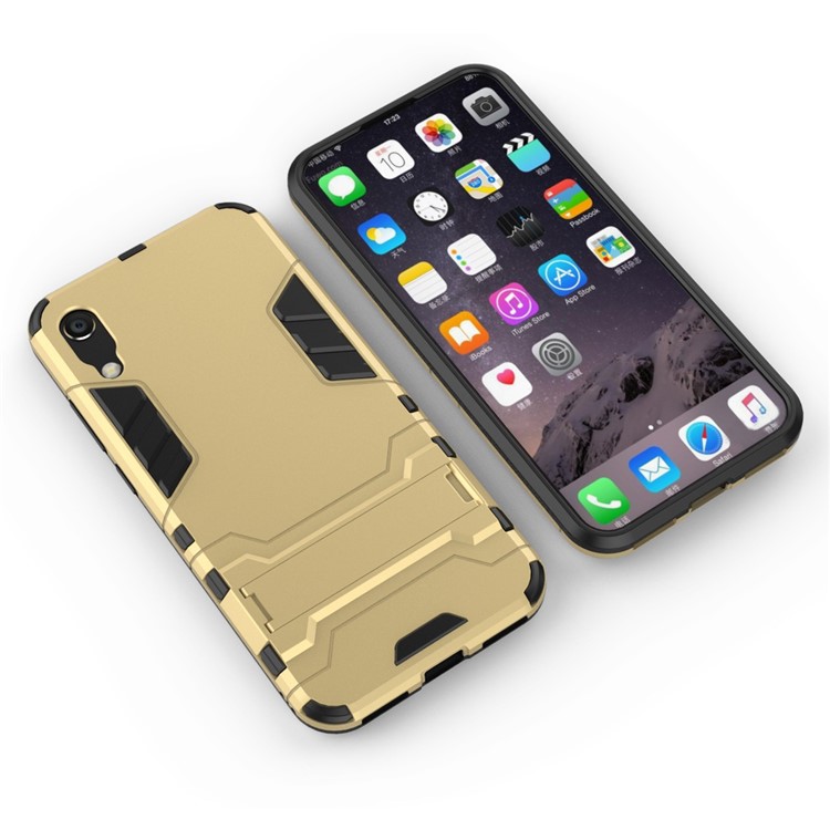 Custodia In Plastica + TPU Ibrida Con Cavalletto Per Huawei Y6 (2019, Senza Sensore Di Impronte Digitali) / Y6 Pro (2019) - Oro-3