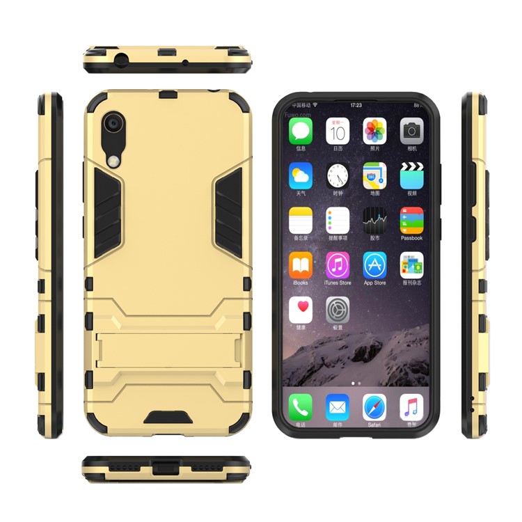 Custodia In Plastica + TPU Ibrida Con Cavalletto Per Huawei Y6 (2019, Senza Sensore Di Impronte Digitali) / Y6 Pro (2019) - Oro-4