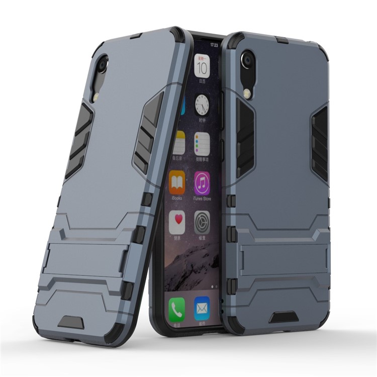 Plastic + TPU Hybrid Case with Kickstand for Huawei Y6 (2019, without Fingerprint Sensor) / Y6 Pro (2019) - Dark Blue-1