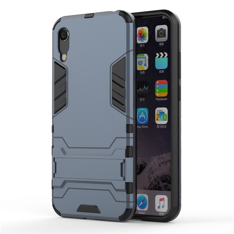 Plastic + TPU Hybrid Case with Kickstand for Huawei Y6 (2019, without Fingerprint Sensor) / Y6 Pro (2019) - Dark Blue-2