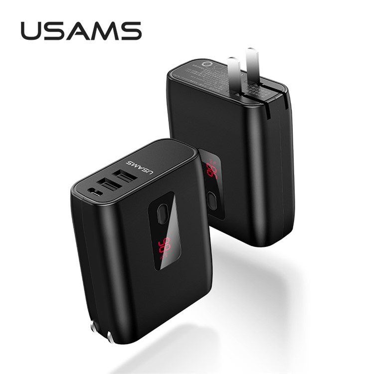 

USAMS US-CD77 PB16 5000mAh Power Bank + Wall Charger Adapter with Digital Display - CN Plug, iPhone Xs