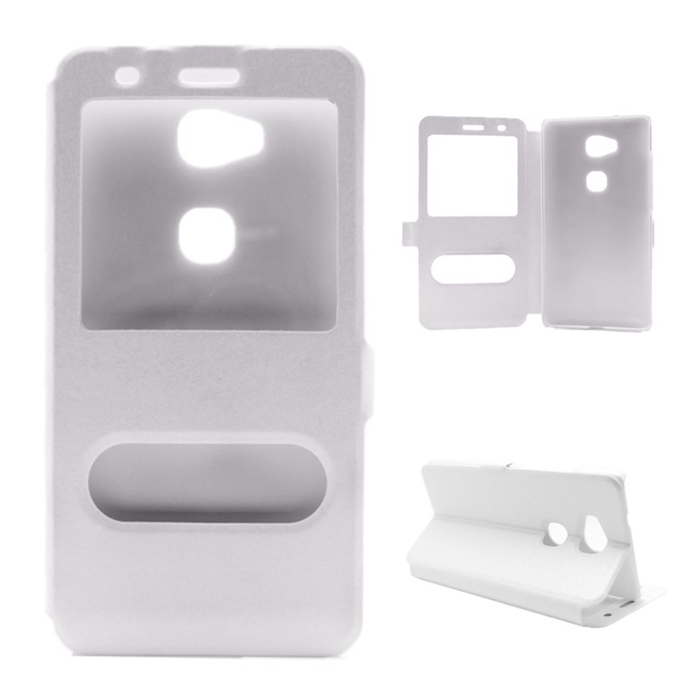 Silk Grain Dual Window Stand Leather Cover for Huawei Honor Play 5X/Honor 5X - White-1