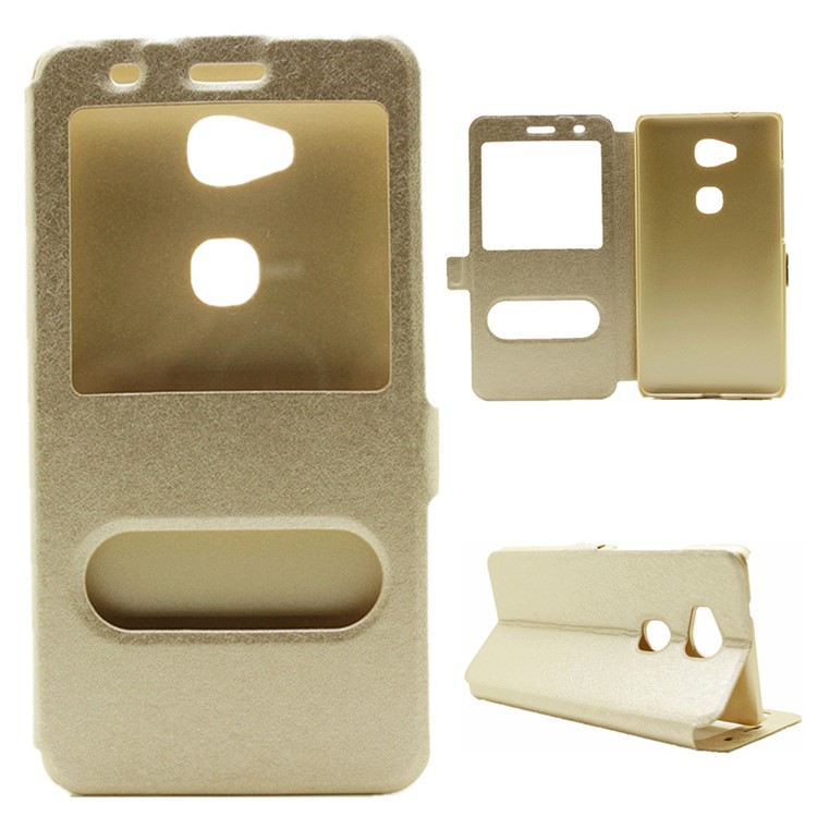 Silk Grain Dual Window Leather Flip Case for Huawei Honor Play 5X/Honor 5X - Gold-1