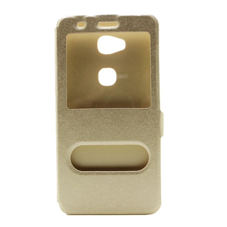 Silk Grain Dual Window Leather Flip Case for Huawei Honor Play 5X/Honor 5X - Gold-2