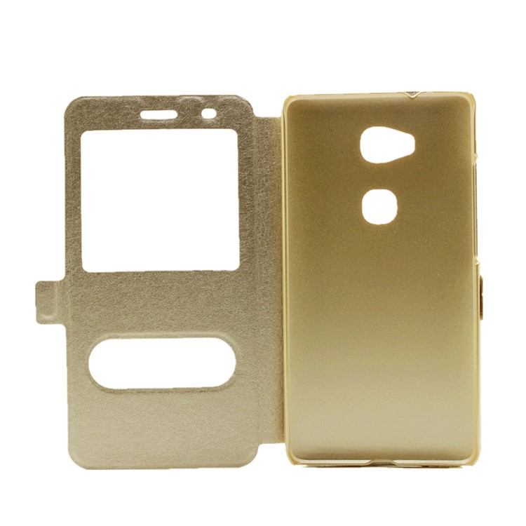 Silk Grain Dual Window Leather Flip Case for Huawei Honor Play 5X/Honor 5X - Gold-4