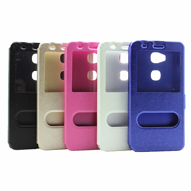 Silk Grain Dual Window Leather Flip Case for Huawei Honor Play 5X/Honor 5X - Gold-6
