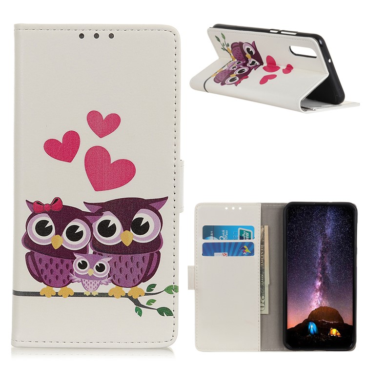 Pattern Printing PU Leather Cell Phone Case with Wallet for Huawei Y6 Pro (2019) - Owl Family-1