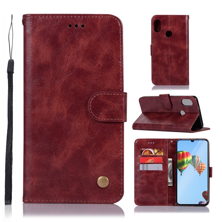 Vintage Premium PU Leather Wallet Case with Stand for Huawei P30 Lite / nova 4e - Wine Red-1