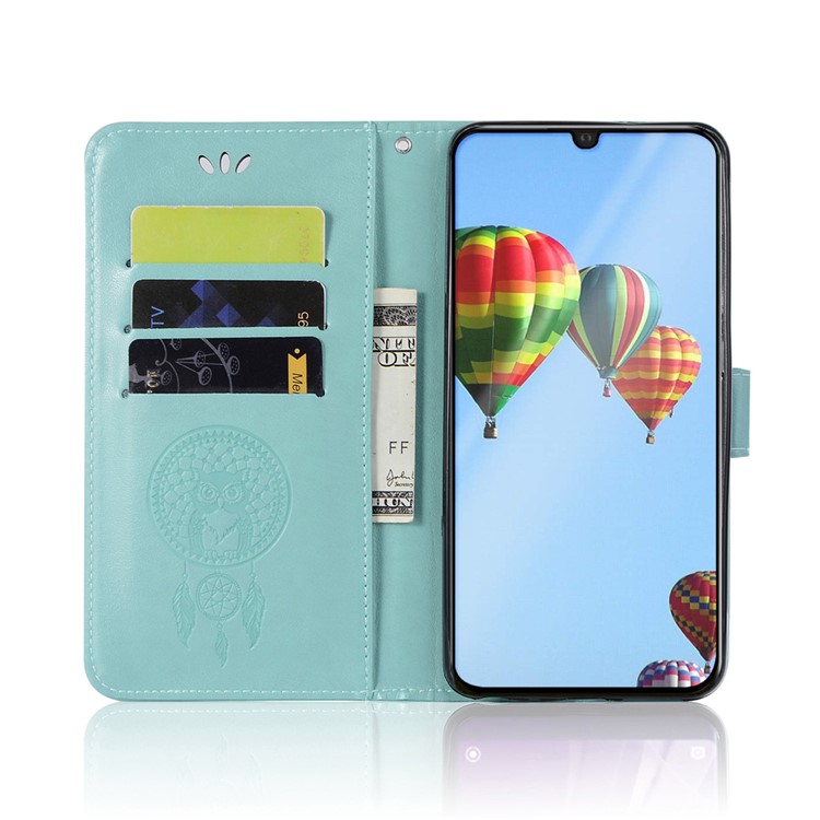 Imprint Owl Dream Catcher Wallet Stand Leather Cover for Huawei P30 Lite / nova 4e - Cyan-4