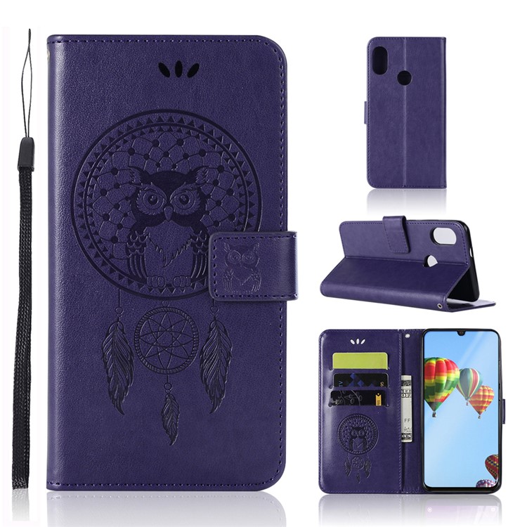 Imprint Owl Dream Catcher Wallet Stand Leather Cover for Huawei P30 Lite / nova 4e - Purple-1
